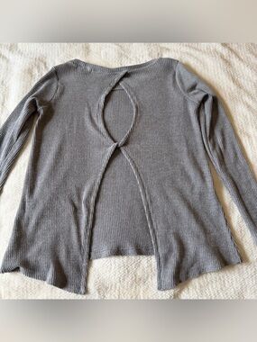 Ribbed Crewneck Sweater with Keyhole Back